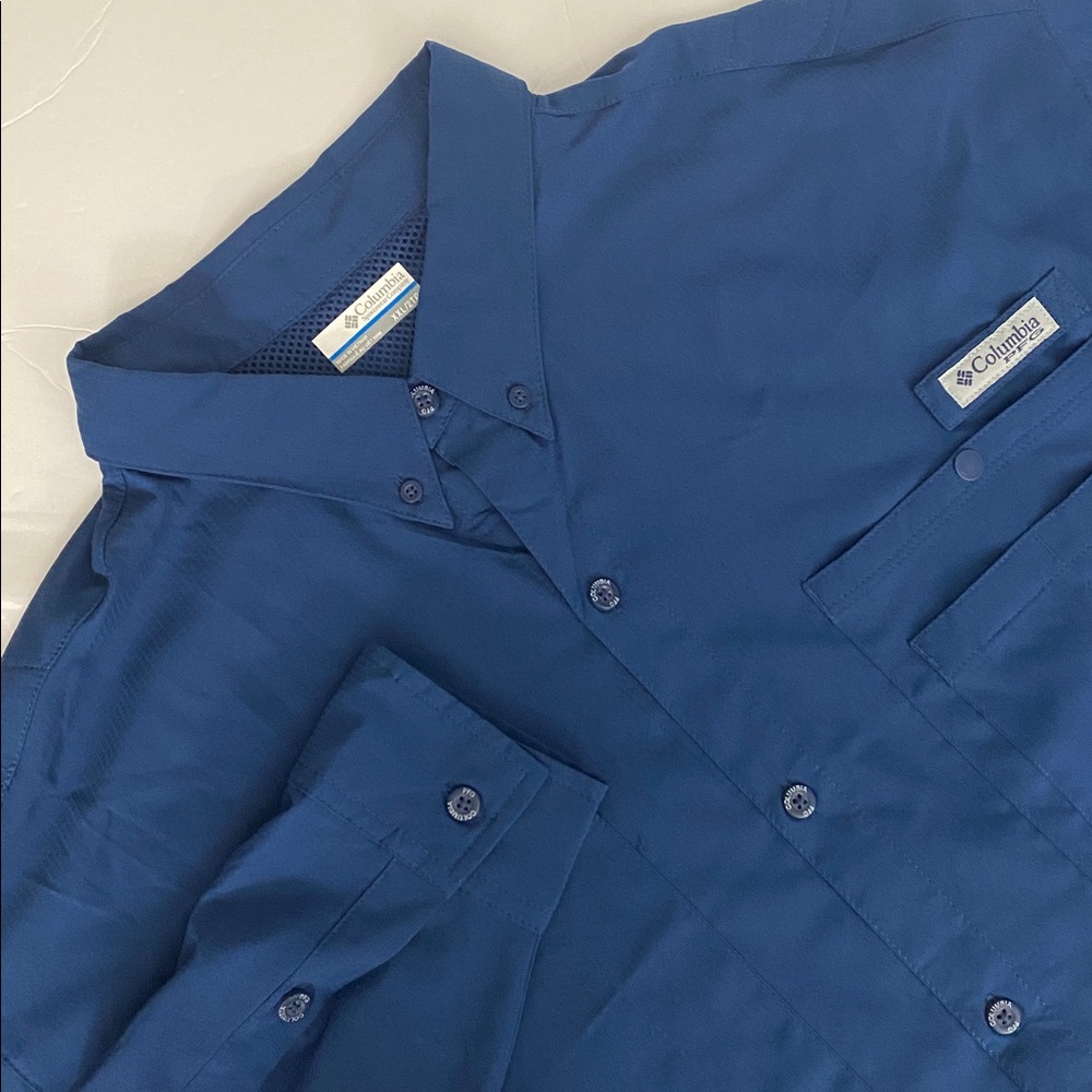 Columbia PFG Performance Fishing Gear Blue Long Sleeve Shirt - Picture 2 of 10